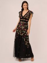 Adrianna Papell Beaded Velvet Trim Maxi Dress Black Multi at John