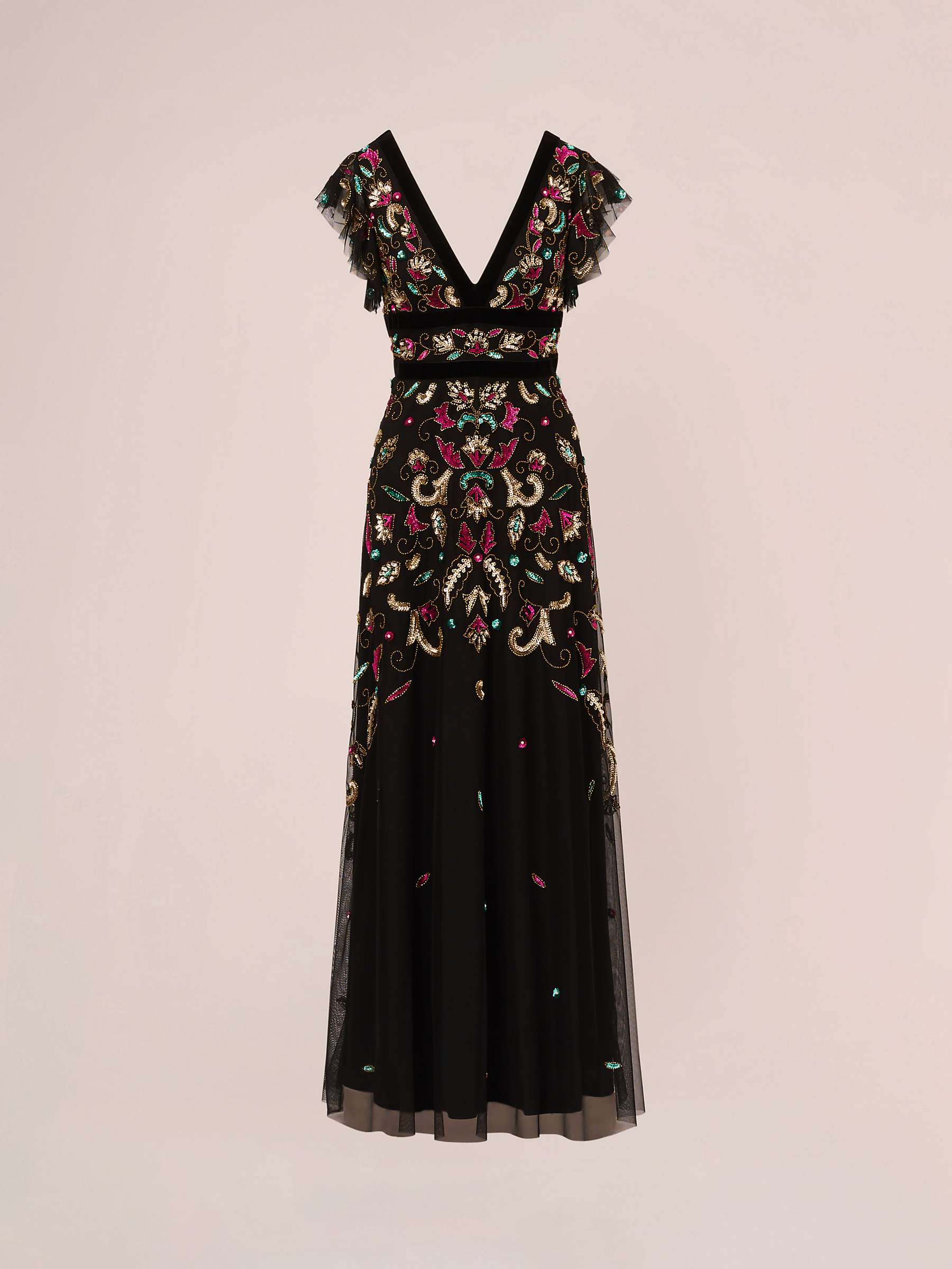 Buy Adrianna Papell Beaded Velvet Trim Maxi Dress, Black/Multi Online at johnlewis.com
