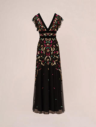 Adrianna Papell Beaded Velvet Trim Maxi Dress, Black/Multi
