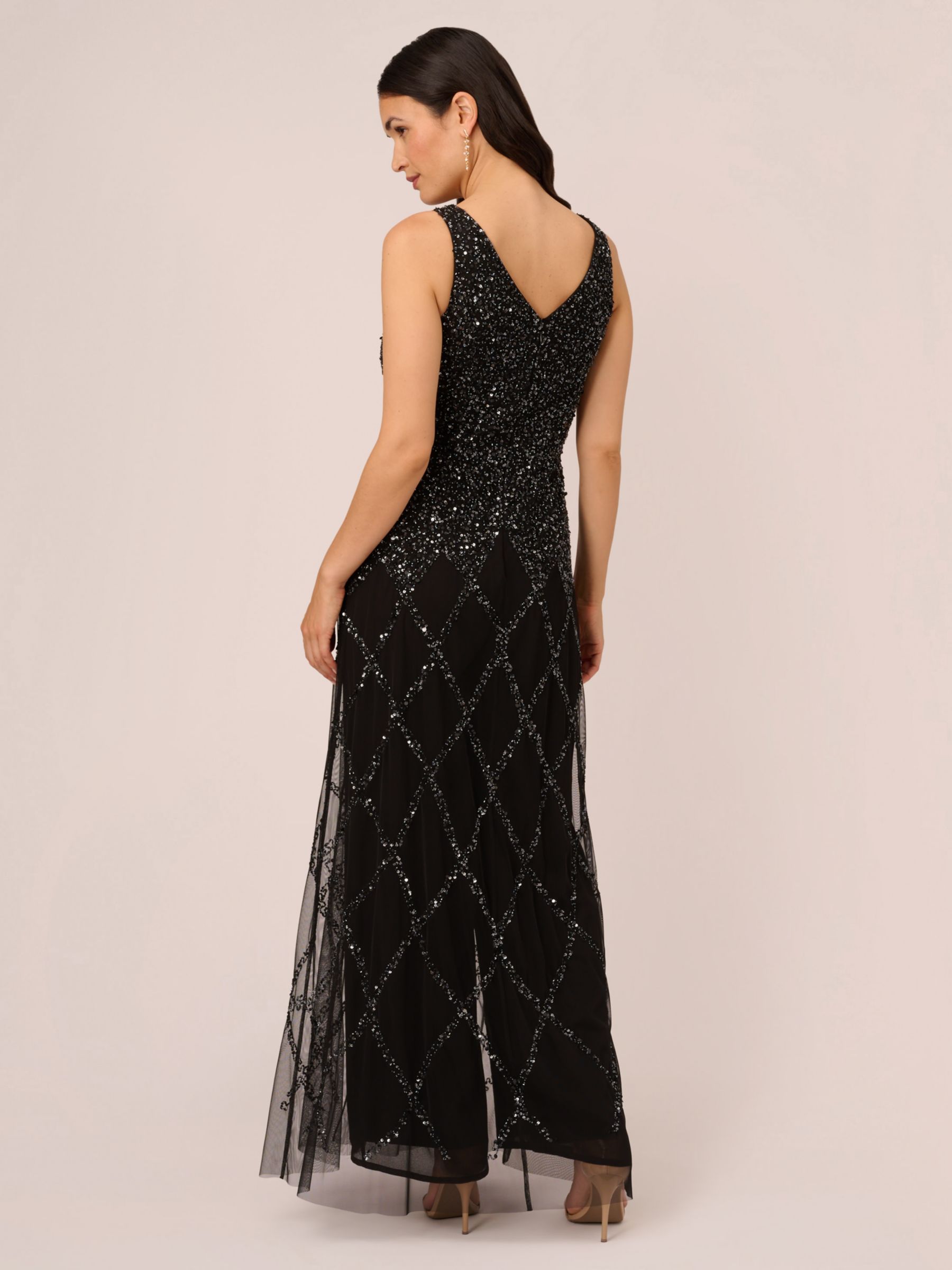 Adrianna Papell Beaded Georgette Wide Leg Jumpsuit Black at John