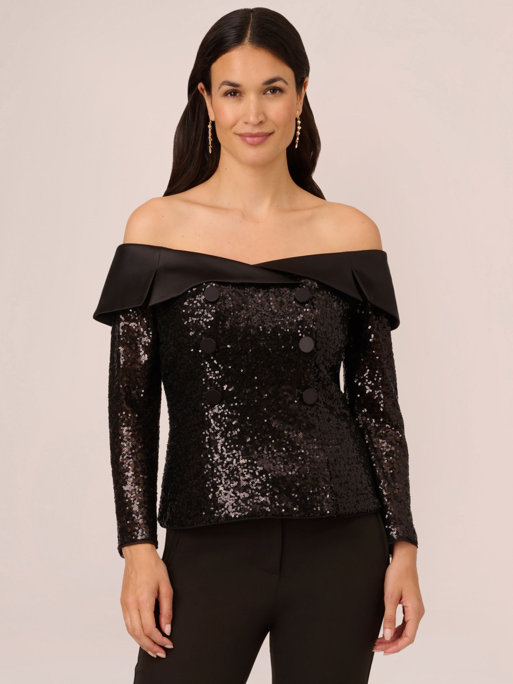 Adrianna Papell Papell Studio Sequin Tuxedo Top Black 6