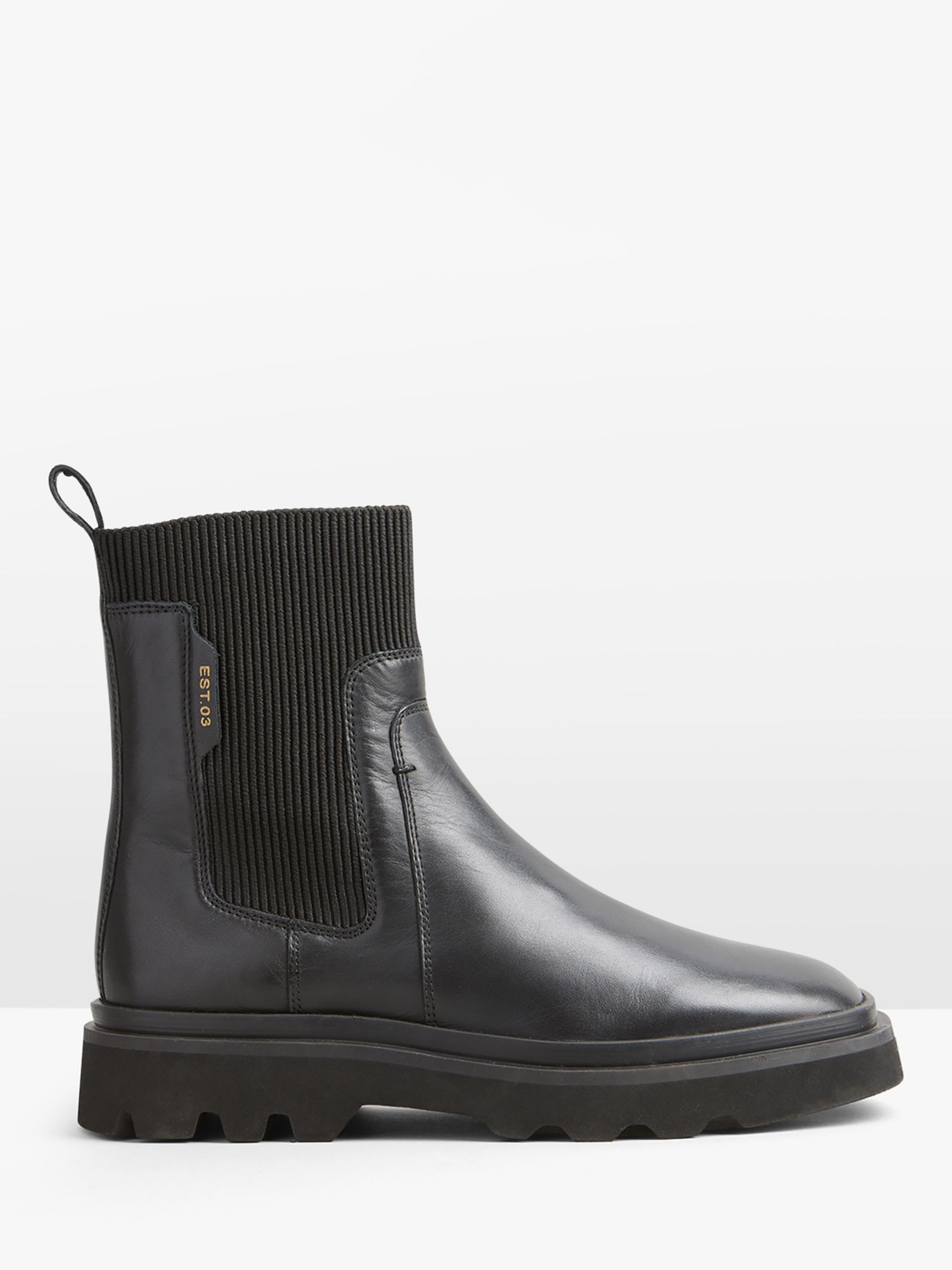 HUSH Pacey Chunky Leather Chelsea Boots, Black at John Lewis & Partners