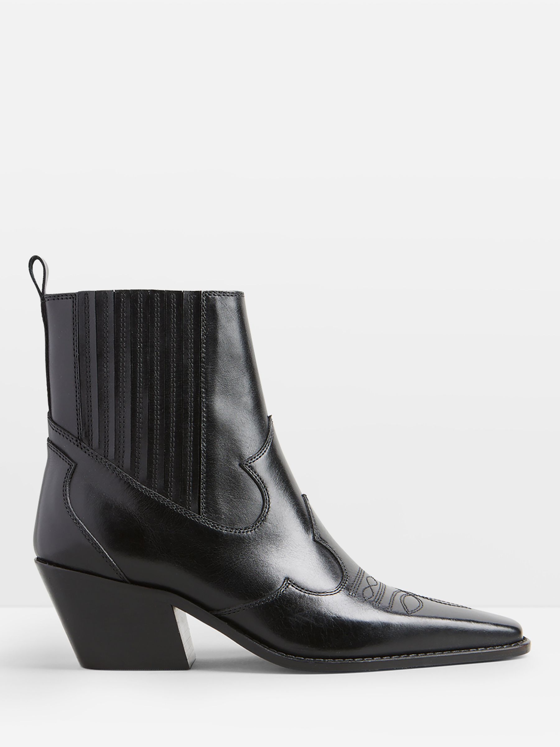 HUSH Kendall Western Leather Boots, Black at John Lewis & Partners