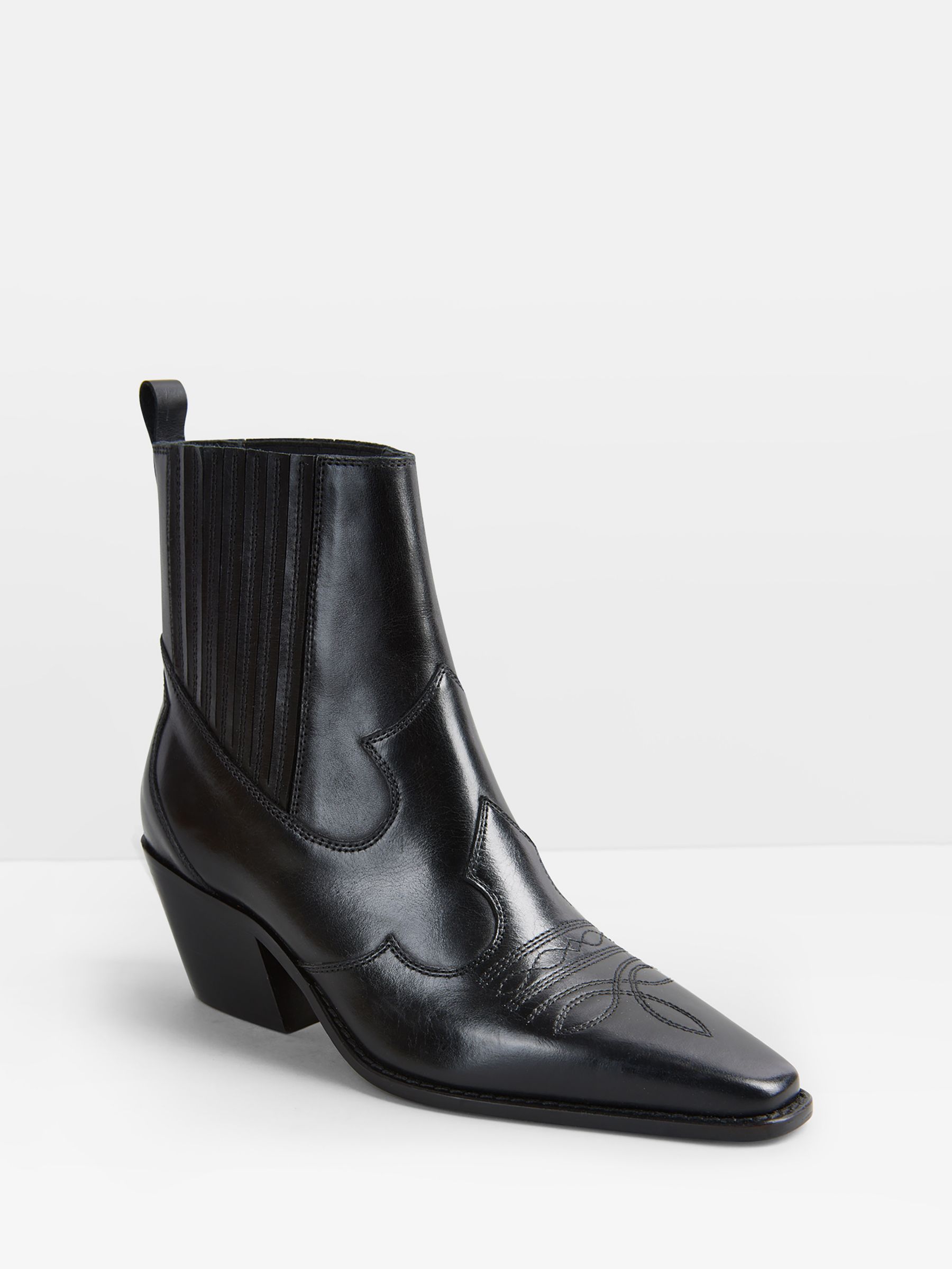 HUSH Kendall Western Leather Boots, Black at John Lewis & Partners