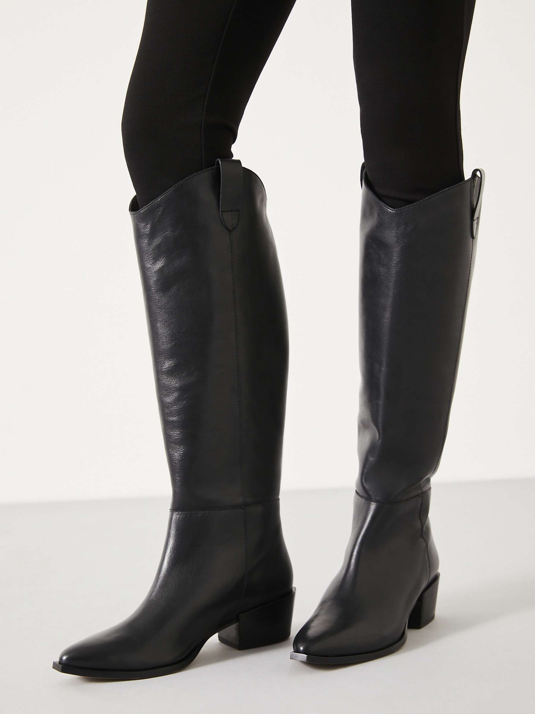 Buy HUSH Hailey Leather Western Knee Boot, Black Online at johnlewis.com