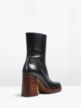 HUSH Indie Platform Block Heel Leather Ankle Boots, Black