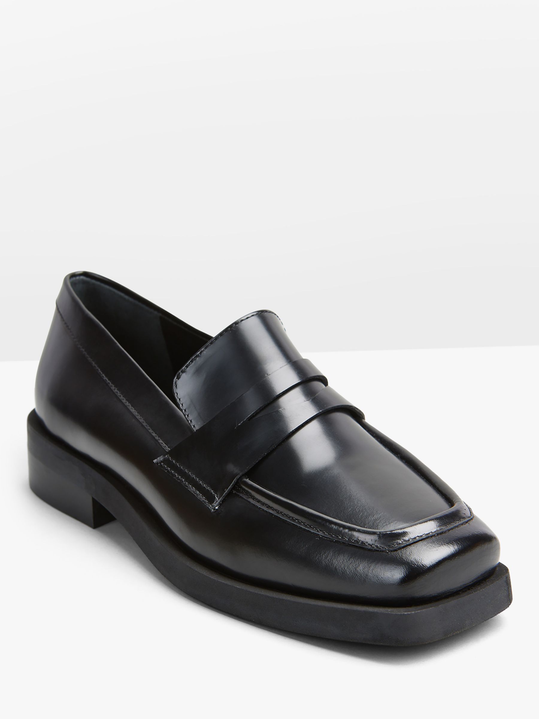 HUSH Neesha Square Toe Leather Loafers, Black, 8