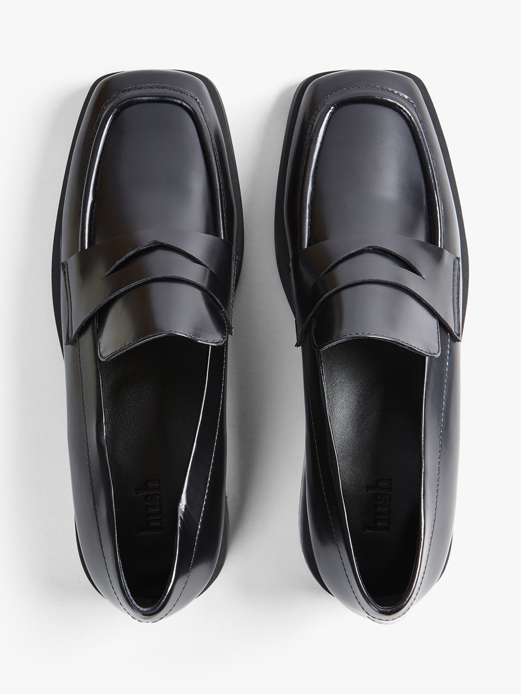 HUSH Neesha Square Toe Leather Loafers, Black at John Lewis