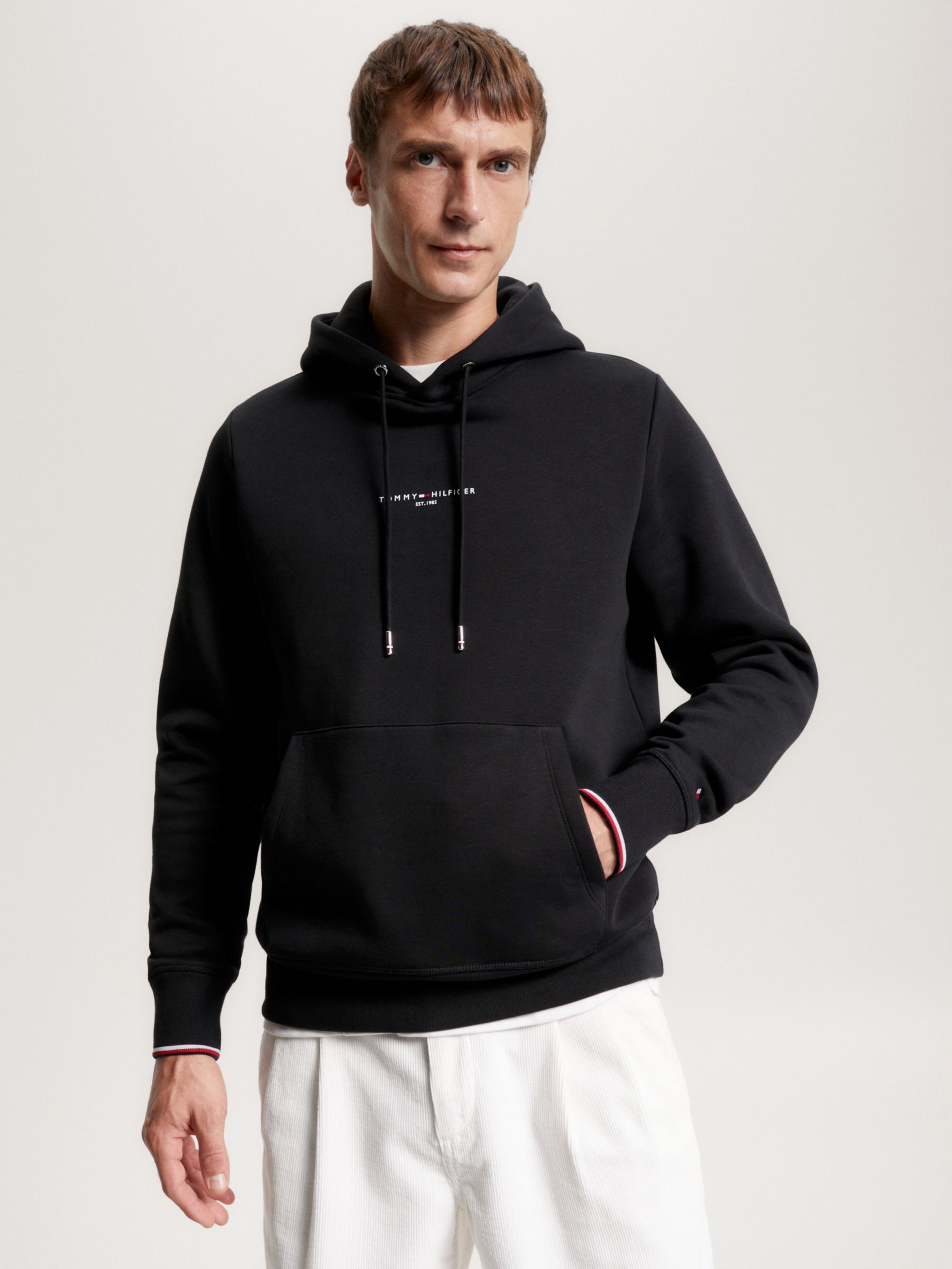 Tommy Hilfiger Tommy Logo Tipped Hoody, Black at John Lewis & Partners