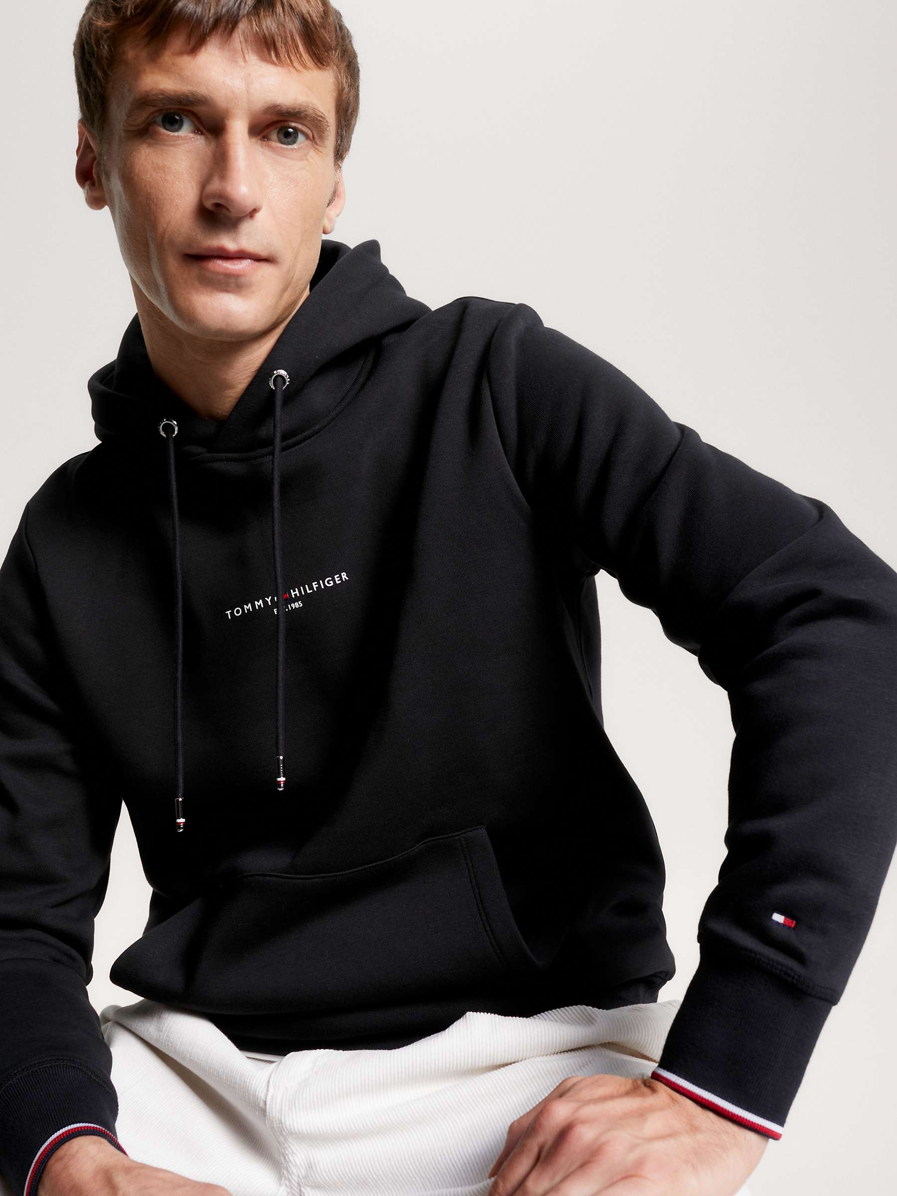 Tommy Hilfiger Tommy Logo Tipped Hoody, Black at John Lewis & Partners