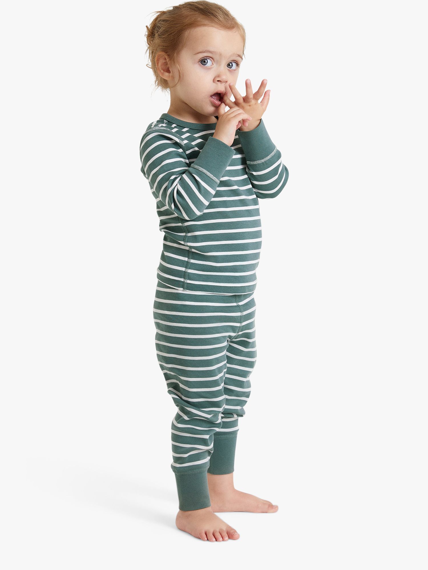 Polarn O. Pyret Kids' Organic Cotton Stripe Leggings, Green, 12-18 months
