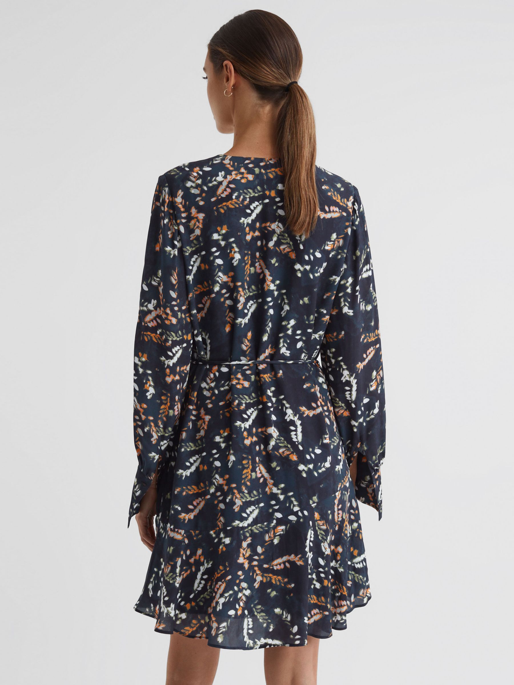 Reiss Hayley Floral Print Mini Dress, Black at John Lewis & Partners