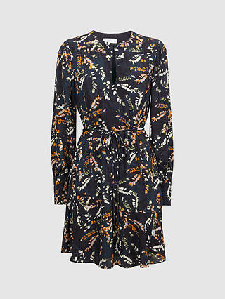 Reiss Hayley Floral Print Mini Dress, Black