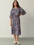 Finery Harriet Puff Sleeve Floral Midi Dress, Blue/Multi