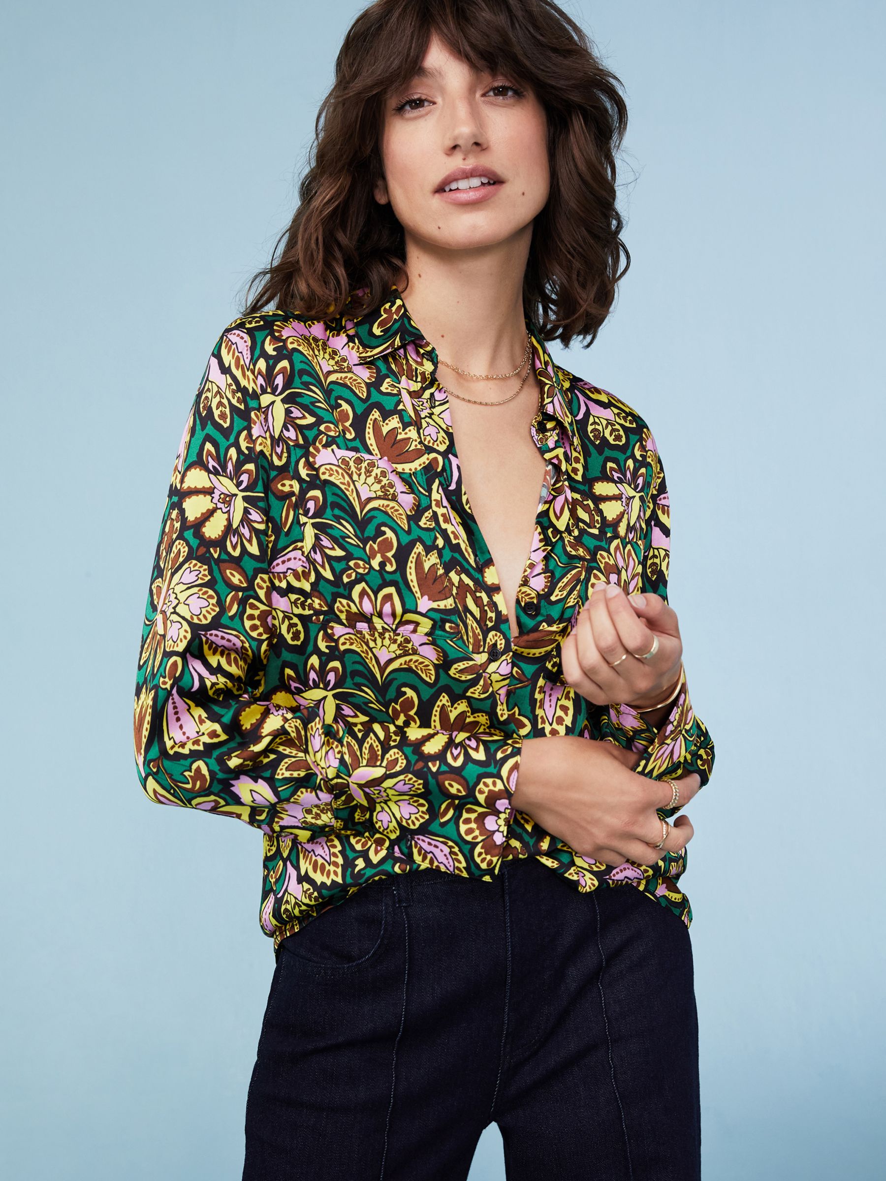 Baukjen Kamilah Floral Shirt, Emerald/Multi at John Lewis & Partners