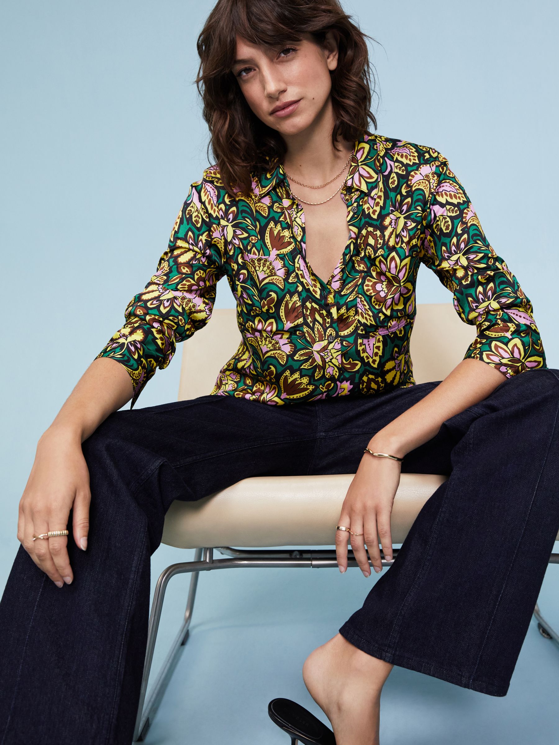 Buy Baukjen Kamilah Floral Shirt, Emerald/Multi Online at johnlewis.com