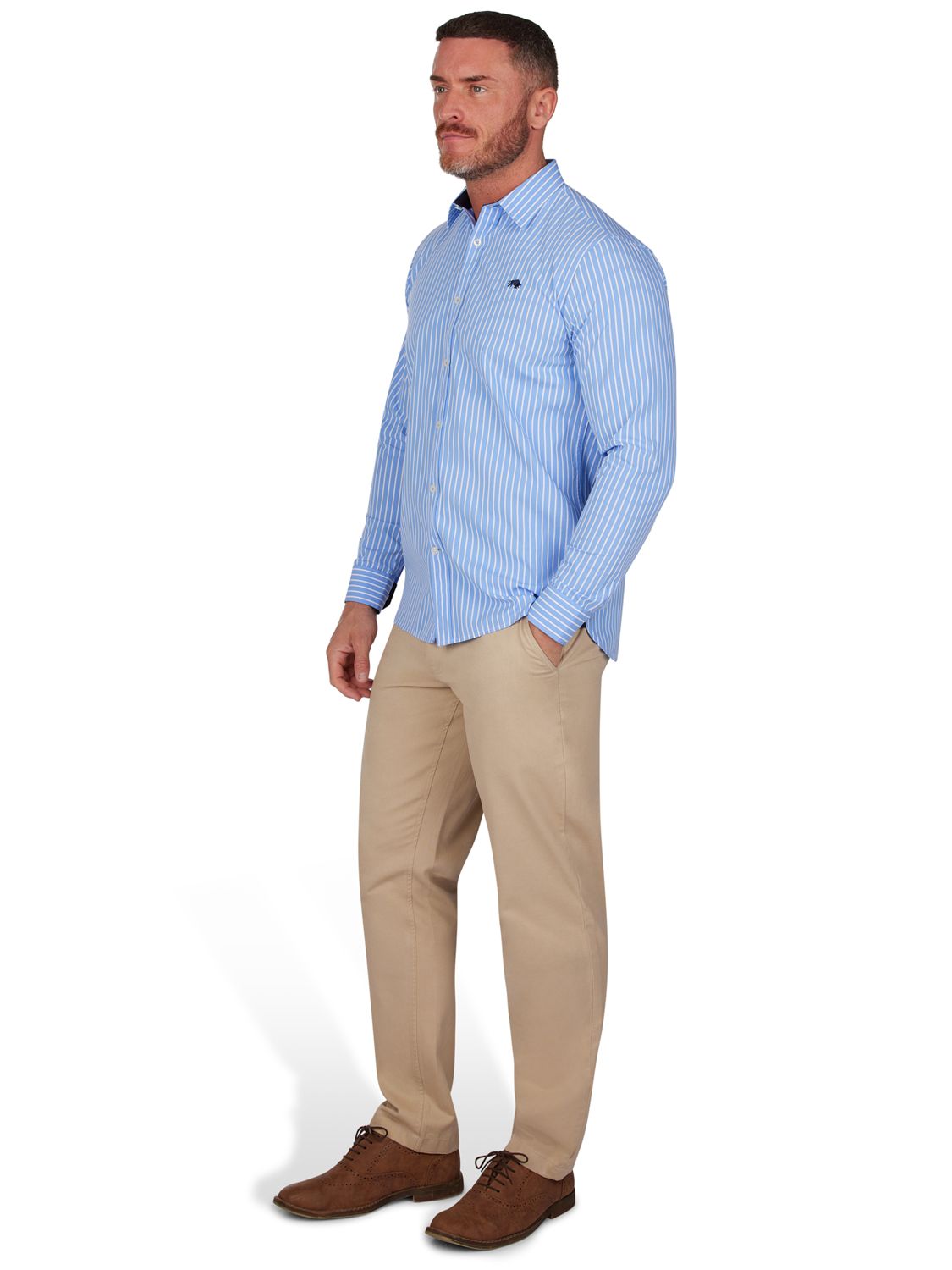 Raging Bull Classic Long Sleeve Stripe Shirt, Blue/White, L