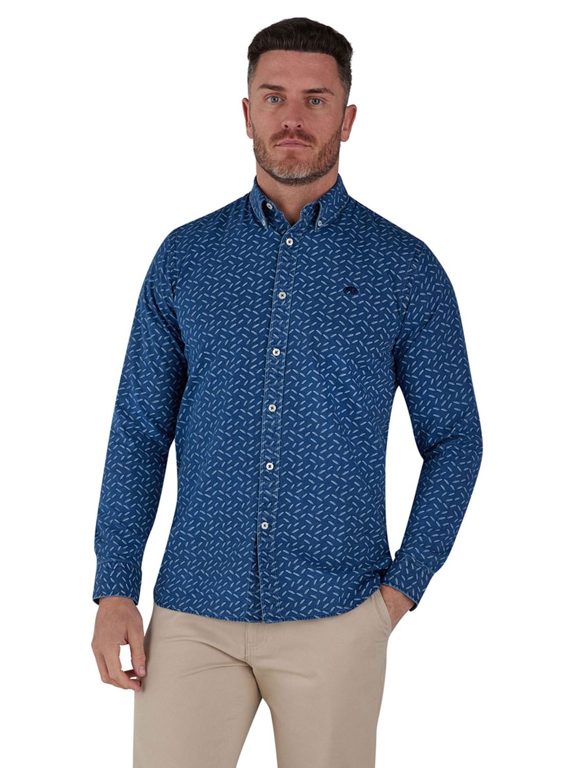 Raging Bull Long Sleeve Feather Print Shirt, Navy/White at John Lewis ...