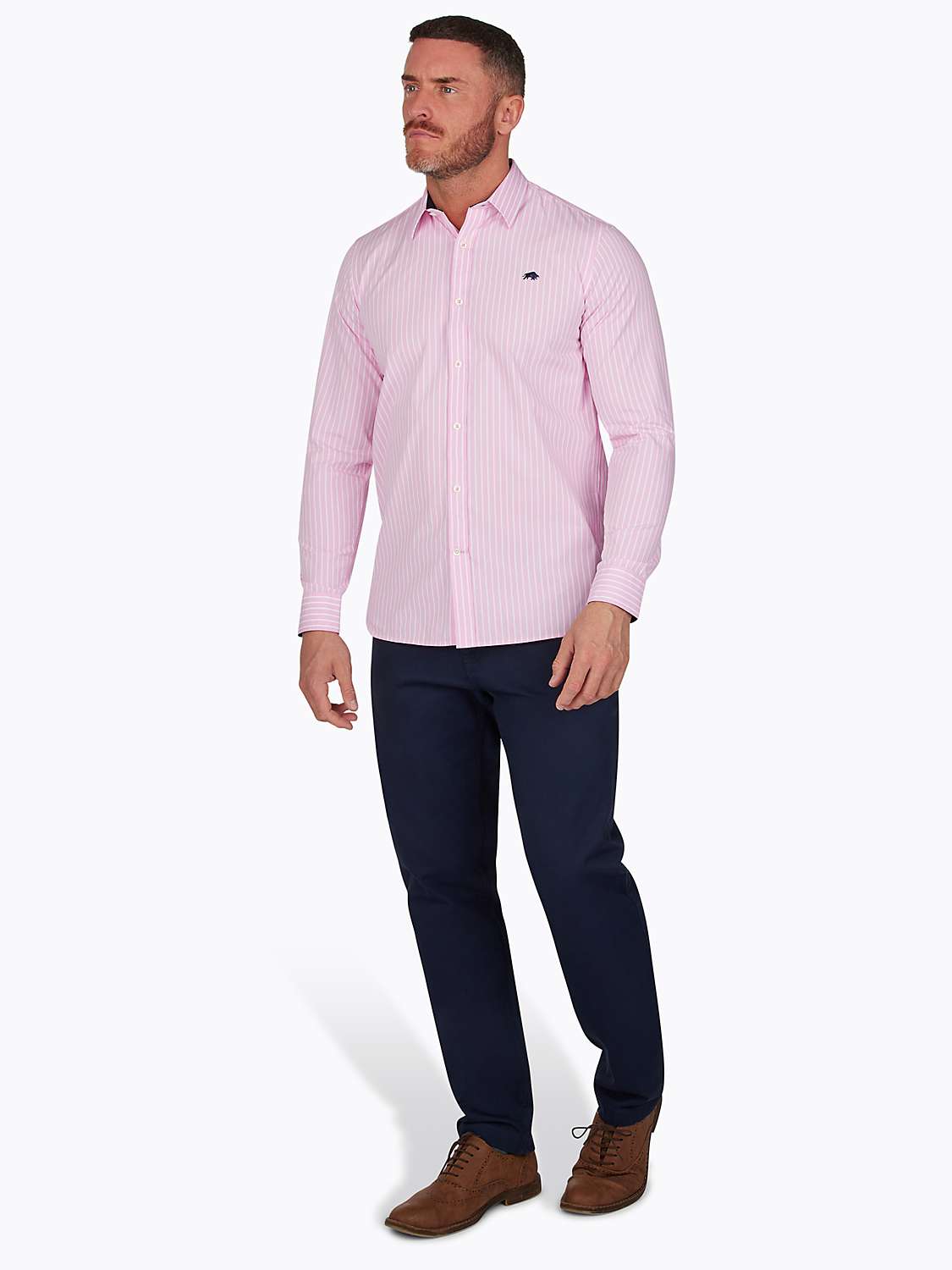 Buy Raging Bull Classic Long Sleeve Stripe Shirt, Pink Online at johnlewis.com