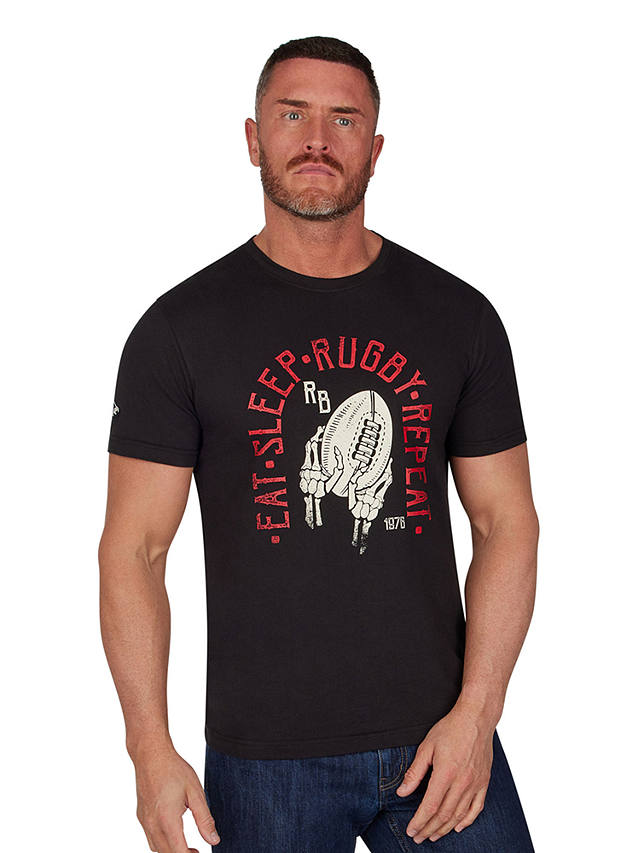 Raging Bull Eat Sleep Rugby T-Shirt, Black/Multi at John Lewis & Partners