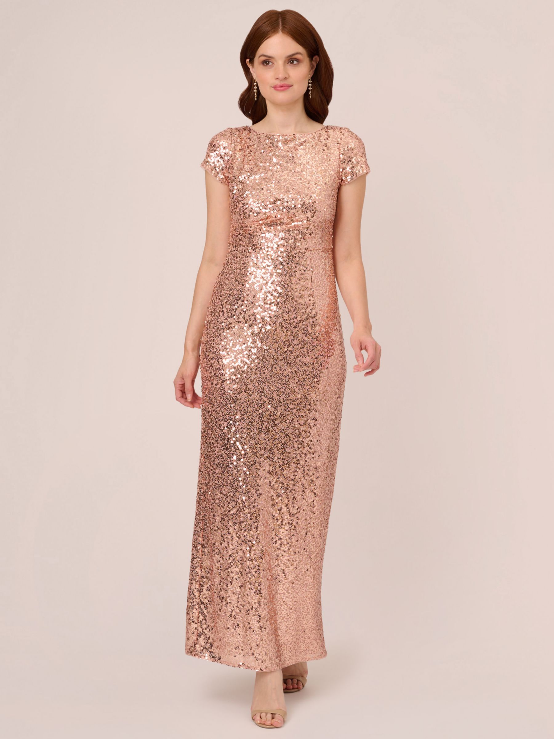  Adrianna Papell Women's Beaded Illusion Column Gown, Rose Gold,  0 : Clothing, Shoes & Jewelry