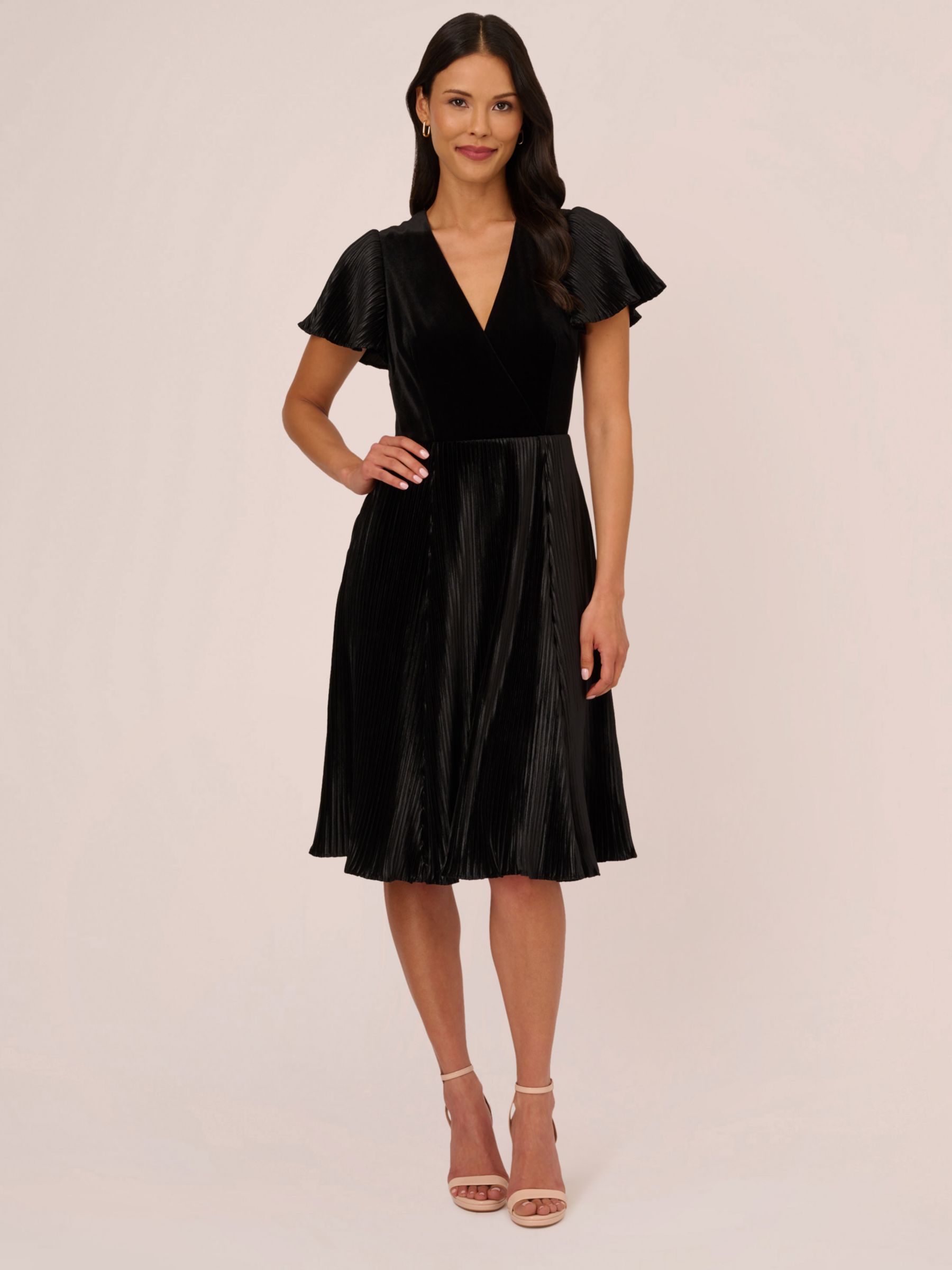 Buy Adrianna Papell Velvet Pleated Dress, Black Online at johnlewis.com