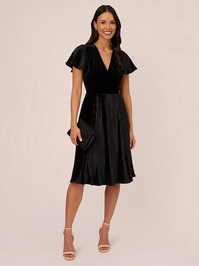 Adrianna Papell Velvet Pleated Dress, Black