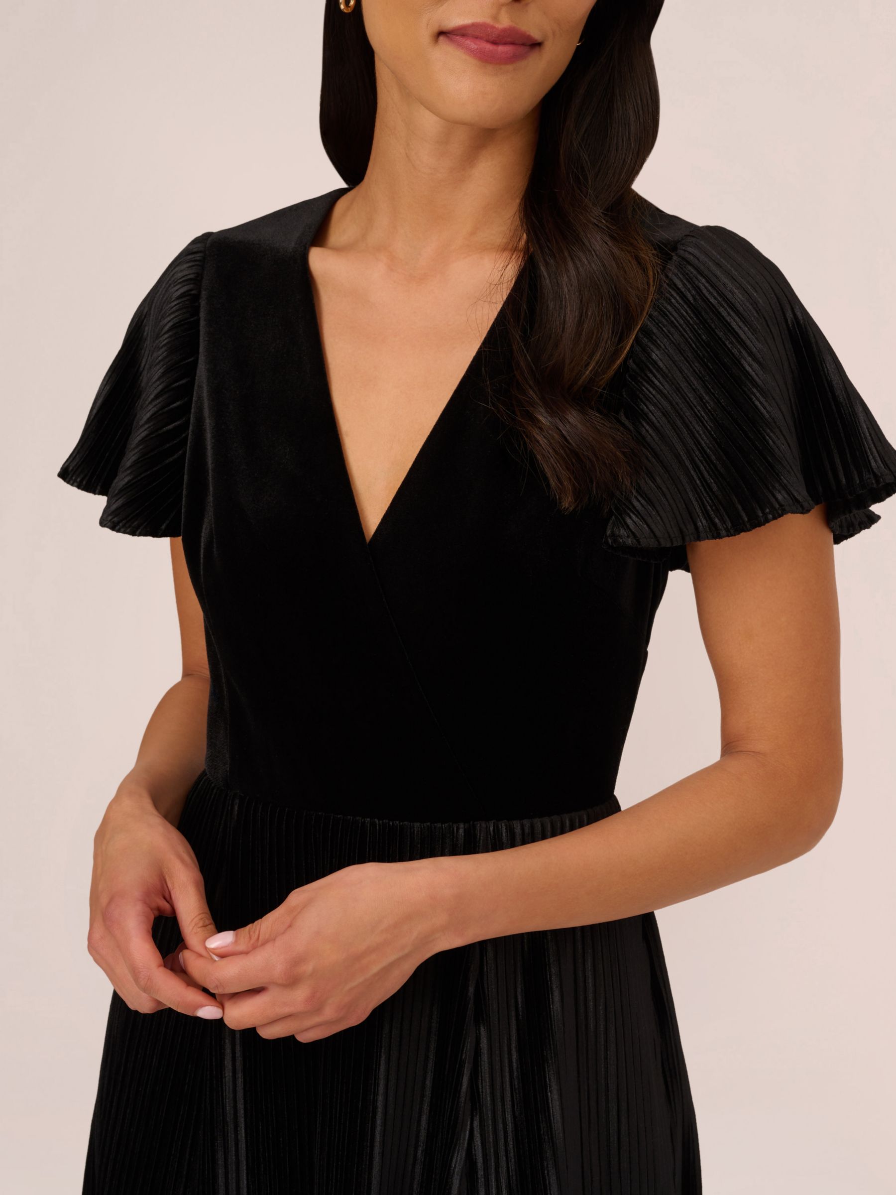 Adrianna Papell Velvet Pleated Dress Black at John Lewis Partners