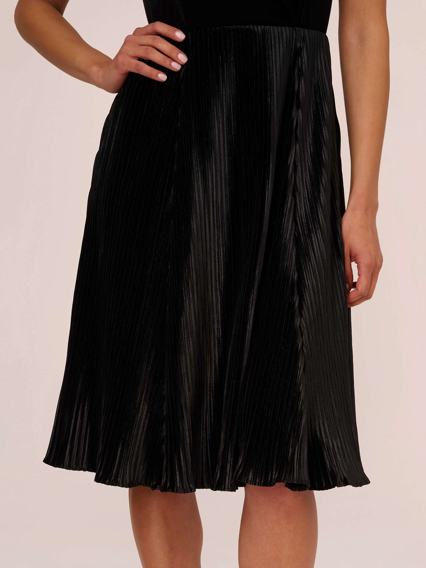 Adrianna Papell Velvet Pleated Dress, Black at John Lewis & Partners