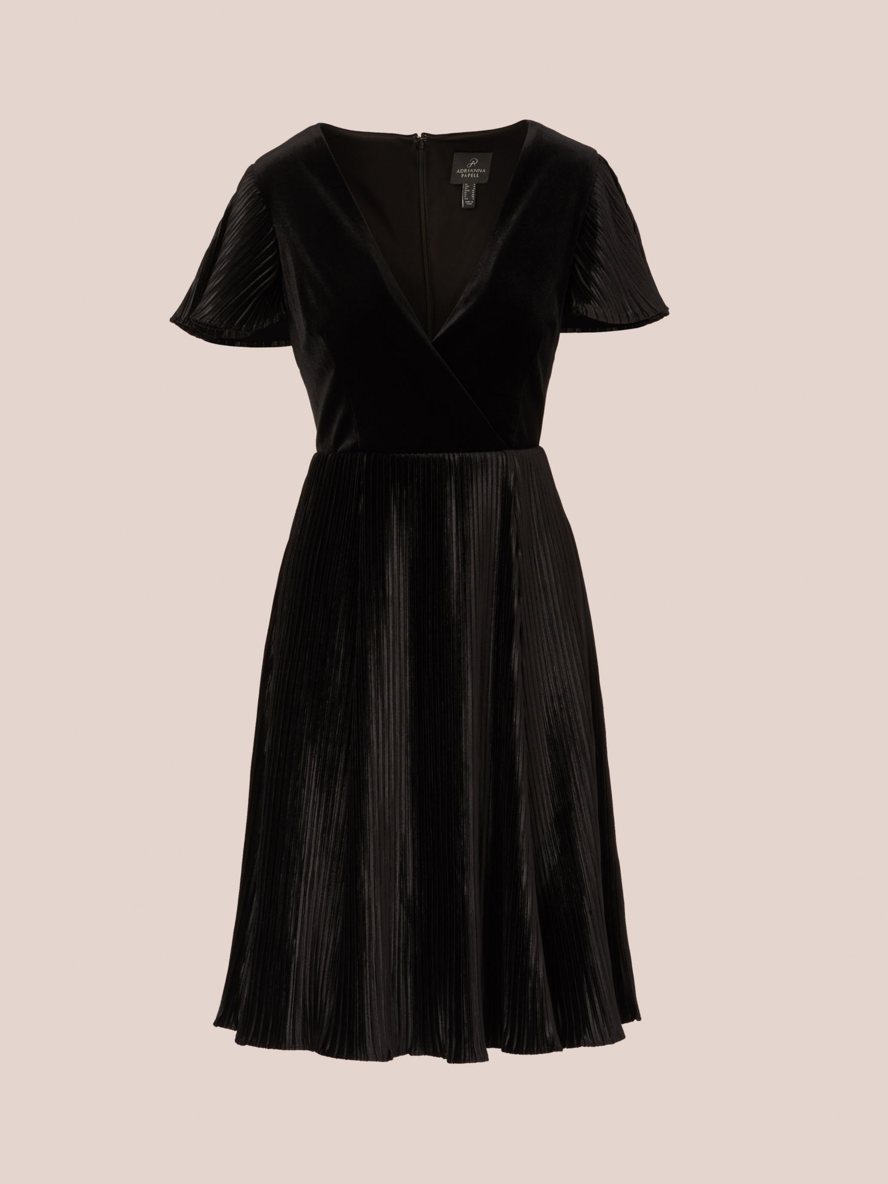 Adrianna Papell Velvet Pleated Dress Black at John Lewis Partners