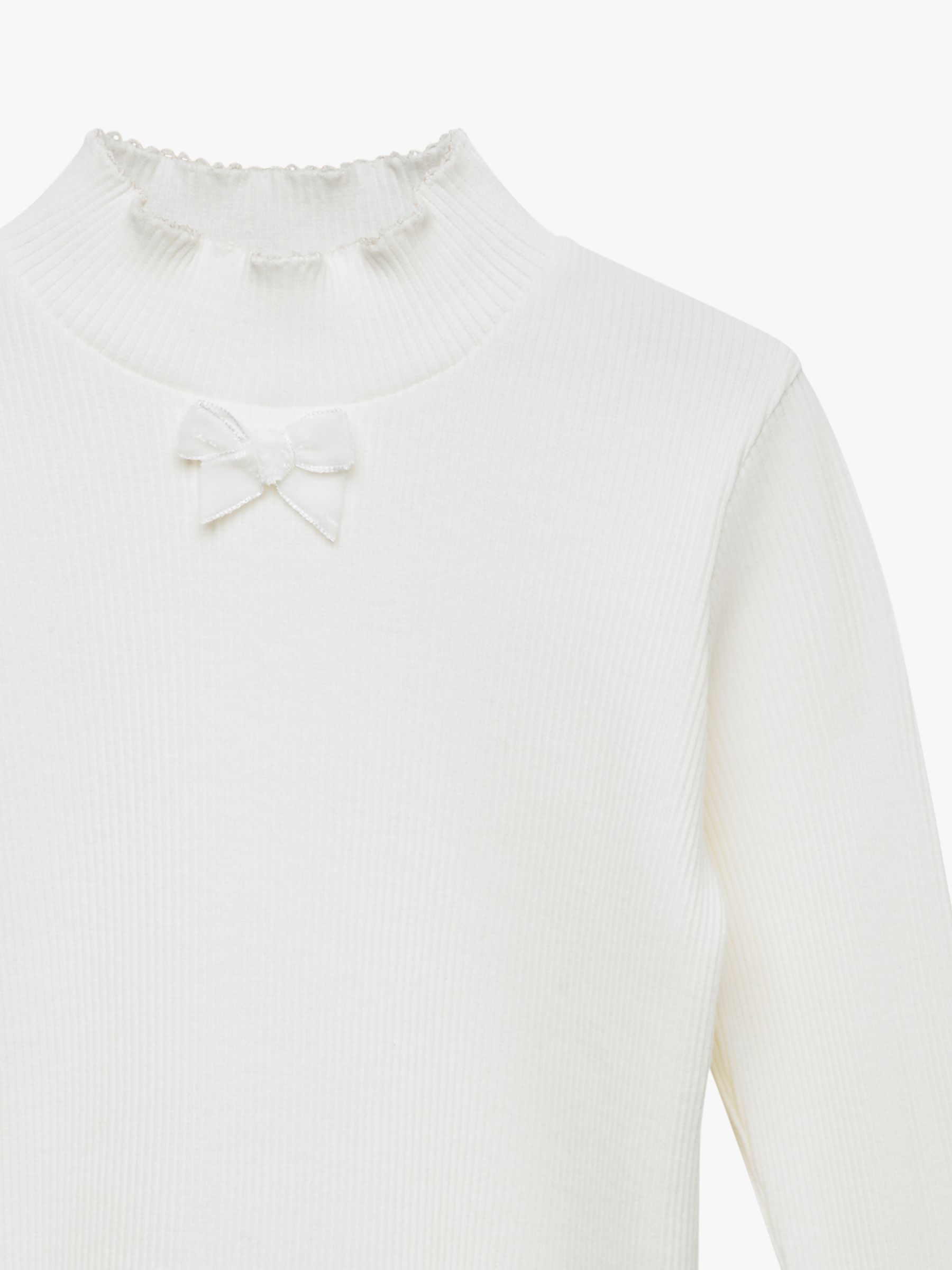 Trotters Kids' Grace Bow Detail Jersey Top, White at John Lewis & Partners
