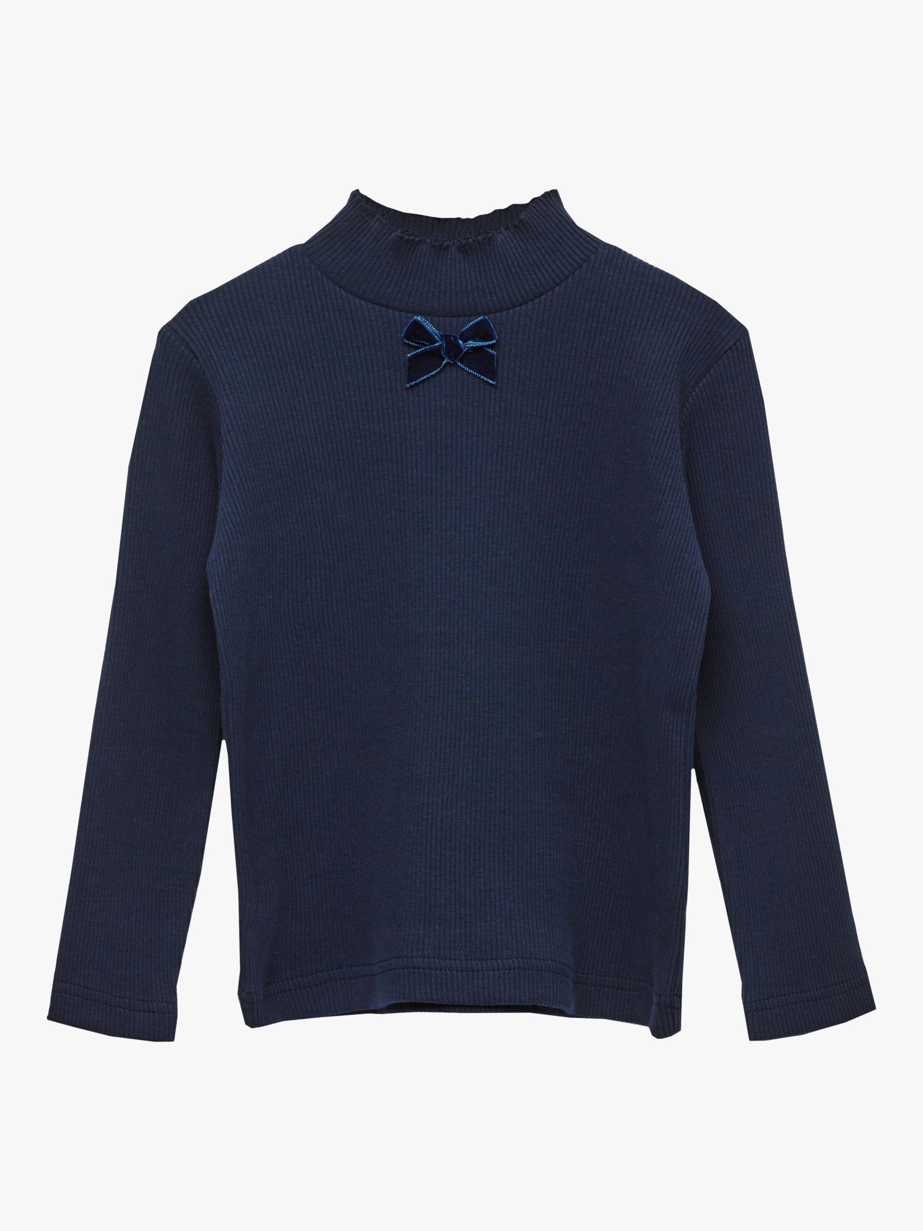 Trotters Kids' Grace Bow Detail Jersey Top, Navy at John Lewis & Partners
