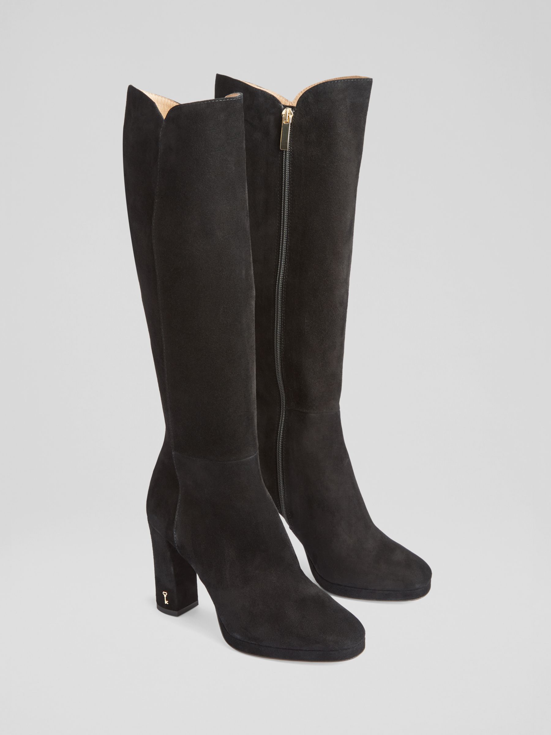 L.K.Bennett Samira Suede Knee High Boots, Black at John Lewis & Partners