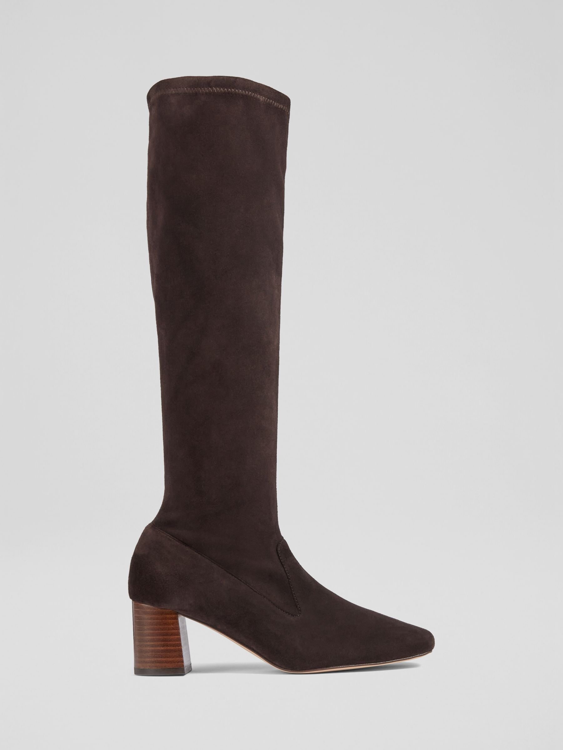 L.K.Bennett Davina Suede Knee High Boots, Chocolate, 5