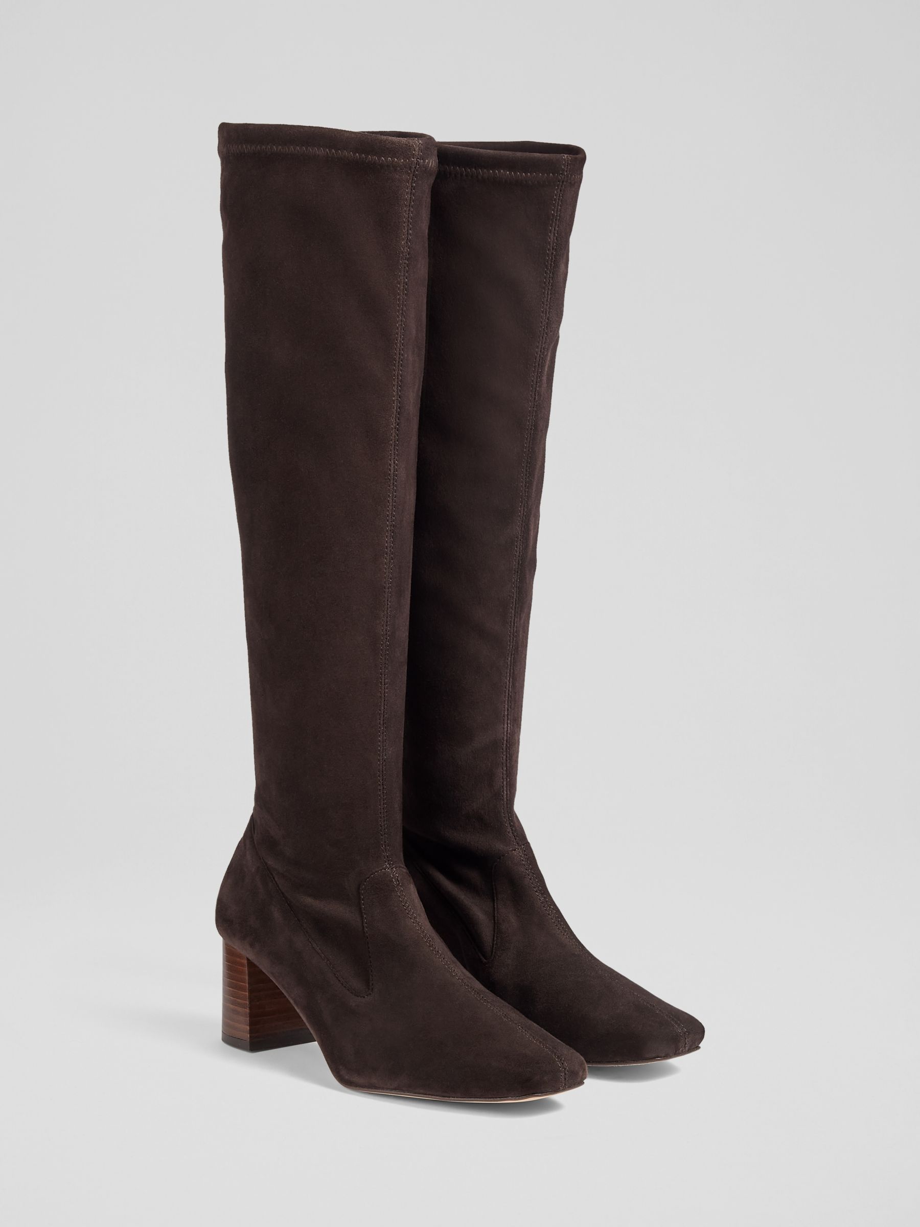 L.K.Bennett Davina Suede Knee High Boots, Chocolate, 5
