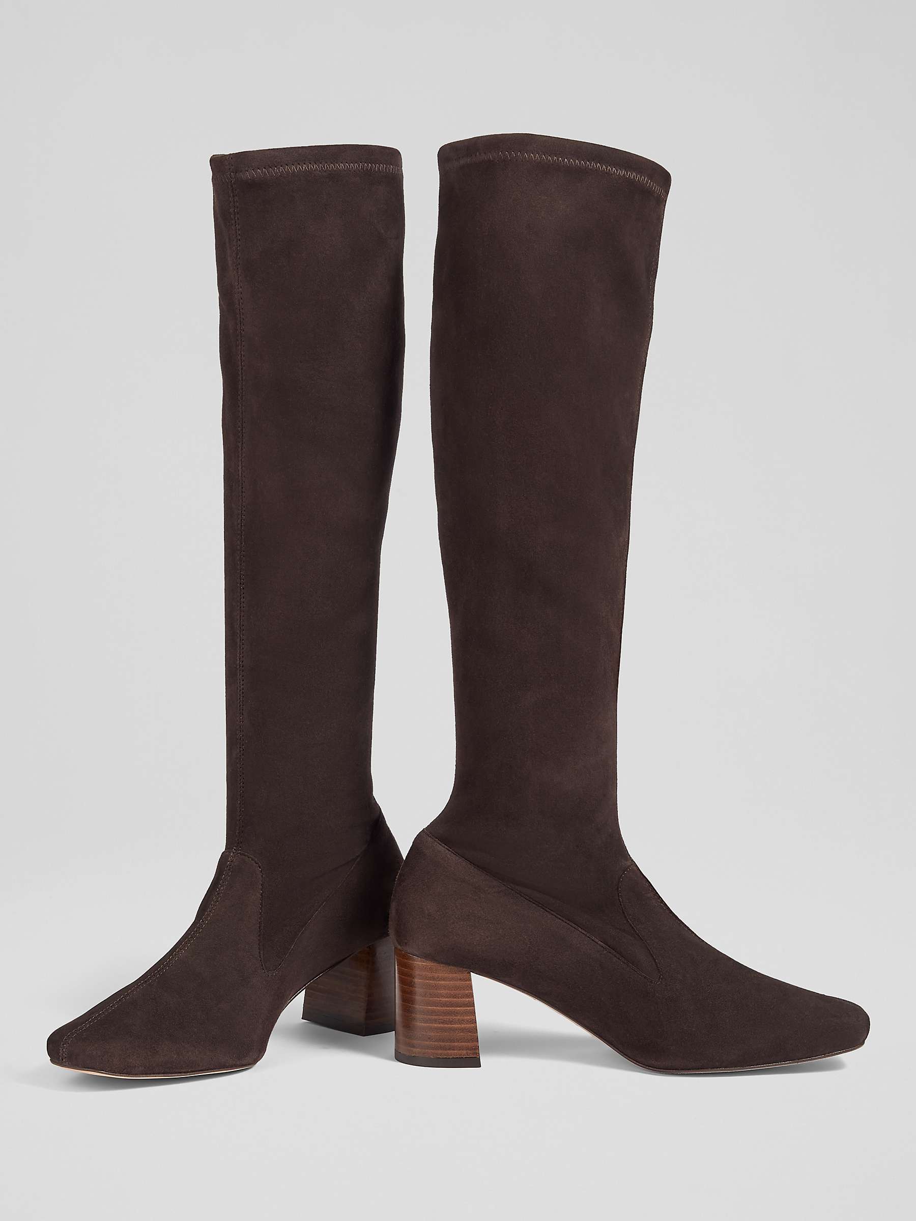 Buy L.K.Bennett Davina Suede Knee High Boots, Chocolate Online at johnlewis.com