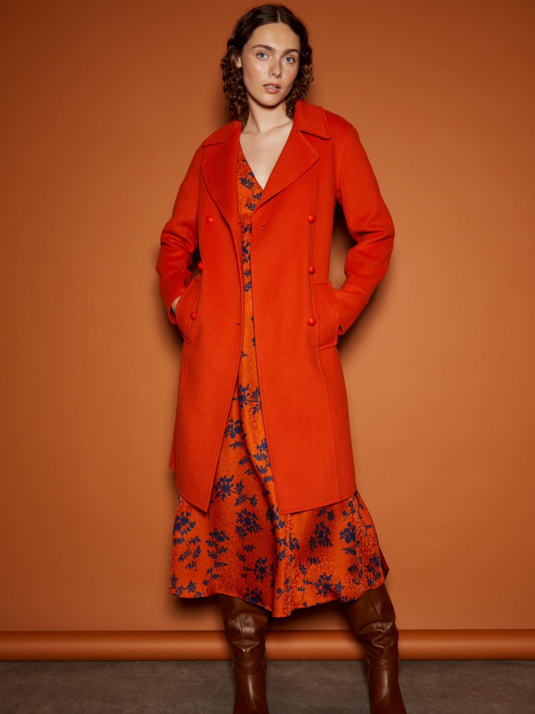 L.K.Bennett x Ascot Collection: Greta Wool Blend Double Breasted Coat, Orange