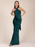 Rewritten Roma Halterneck Satin Maxi Dress, Forest Green