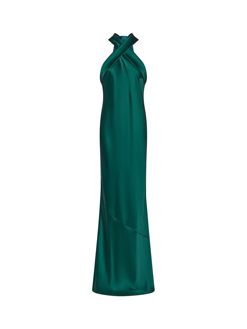 Rewritten Roma Halterneck Satin Maxi Dress, Forest Green