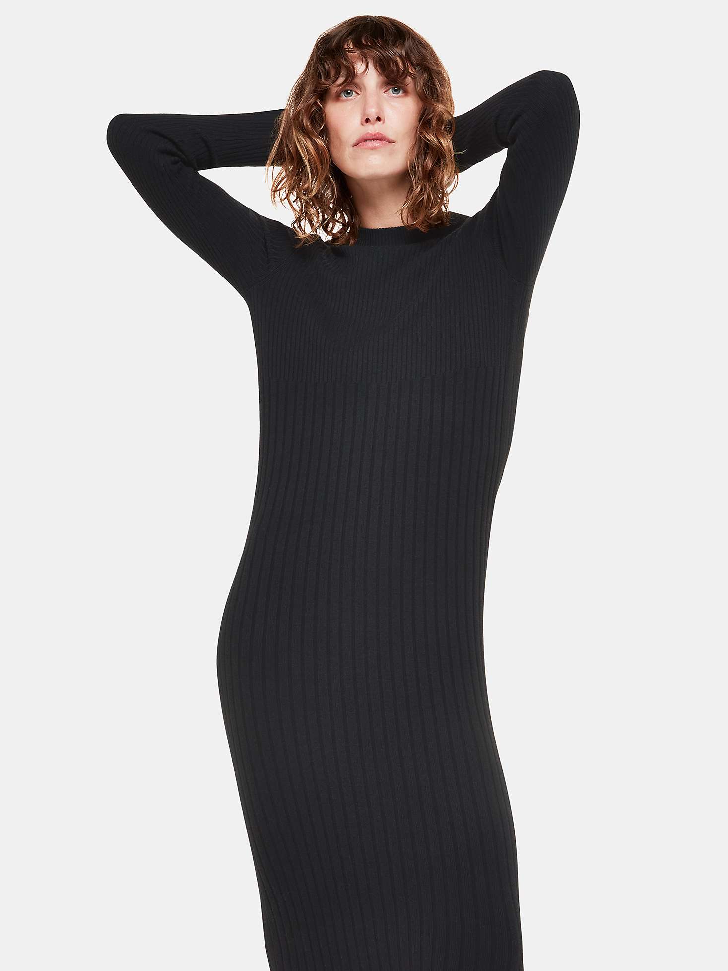 Buy Whistles Ribbed Knitted Midi Dress, Black Online at johnlewis.com