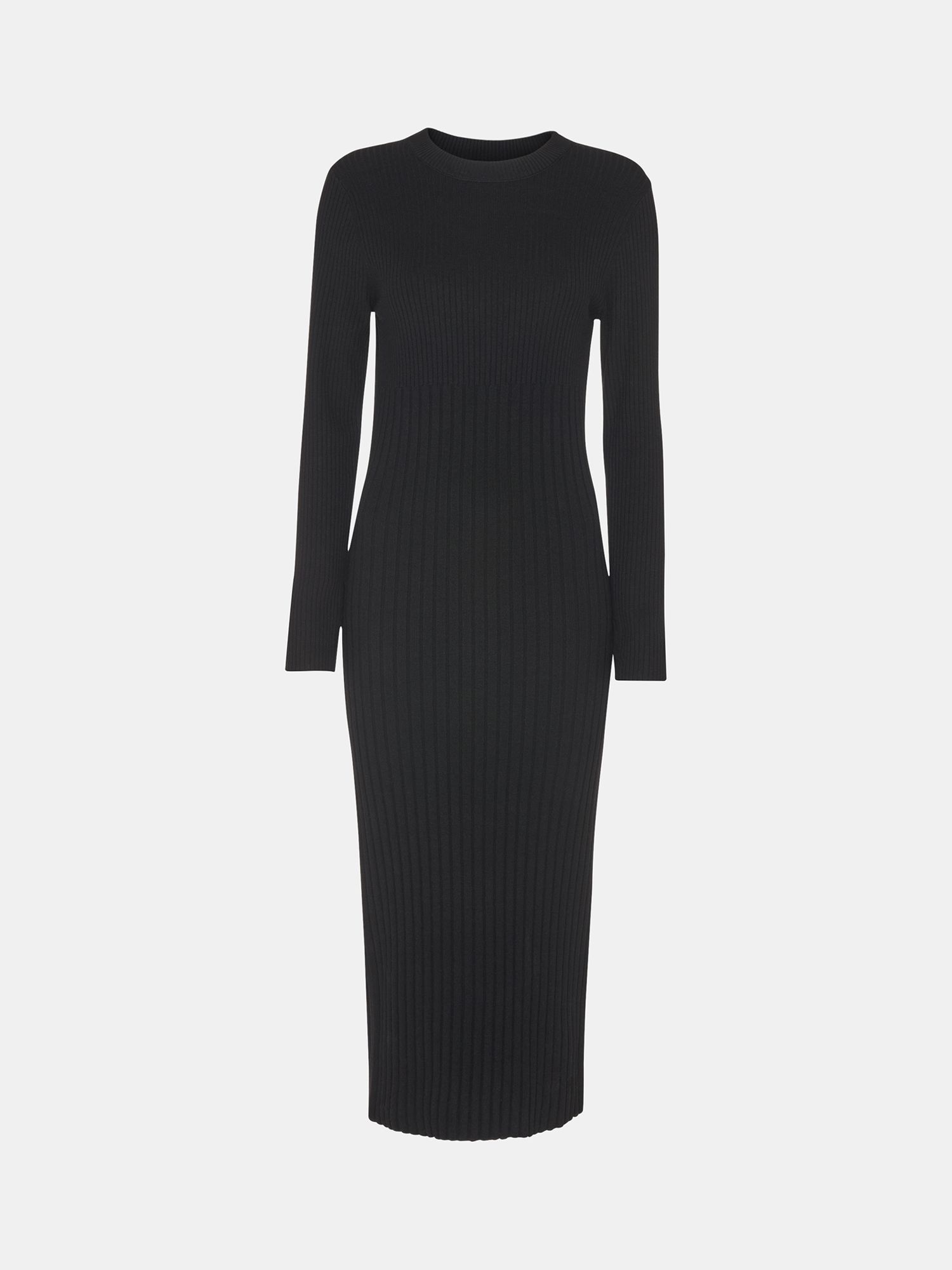 Whistles Ribbed Knitted Midi Dress, Black at John Lewis & Partners