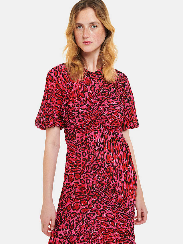 Whistles Waving Leopard Midi Dress, Pink/Multi