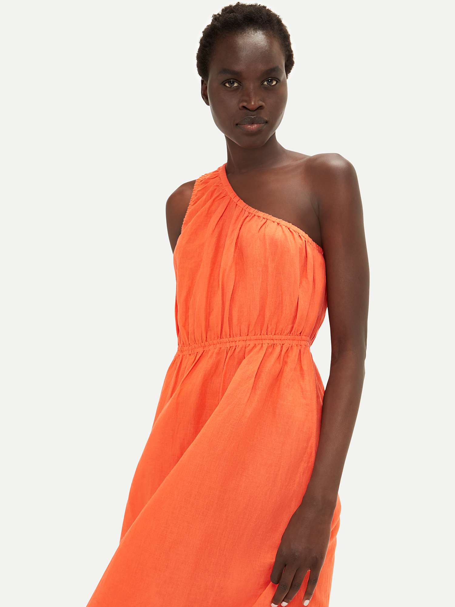 Buy Whistles Plain Asymmetric Linen Blend Midi Dress, Orange Online at johnlewis.com