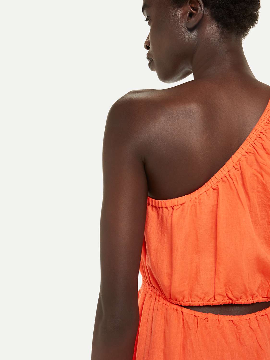 Buy Whistles Plain Asymmetric Linen Blend Midi Dress, Orange Online at johnlewis.com