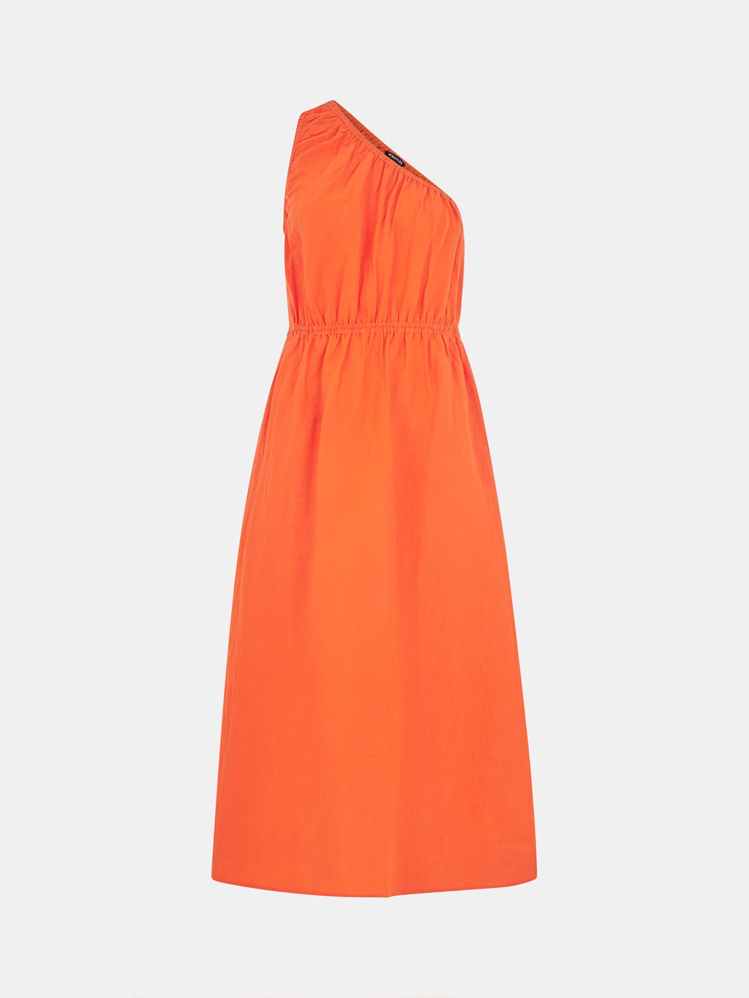 Whistles Plain Asymmetric Linen Blend Midi Dress, Orange at John Lewis ...