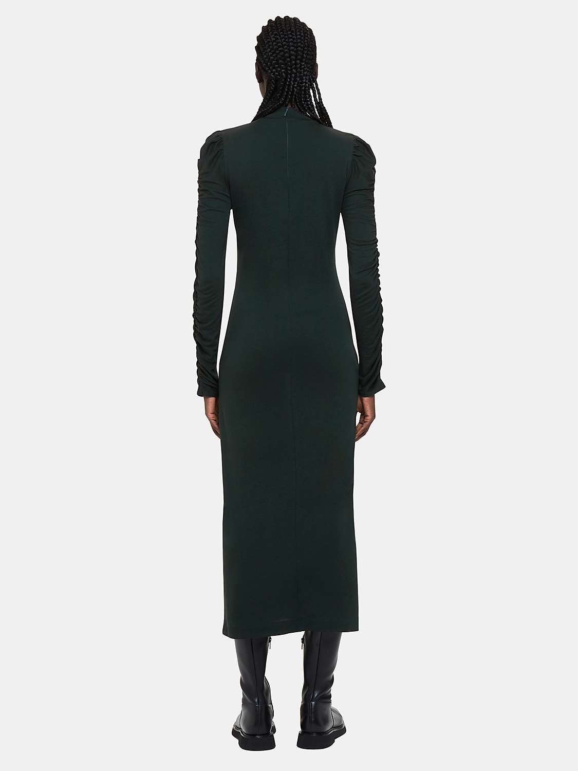 Buy Whistles Ruched Sleeve Jersey Midi Dress, Dark Green Online at johnlewis.com