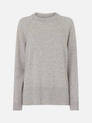 Whistles Ultimate Cashmere Crew Neck Jumper, Grey Marl