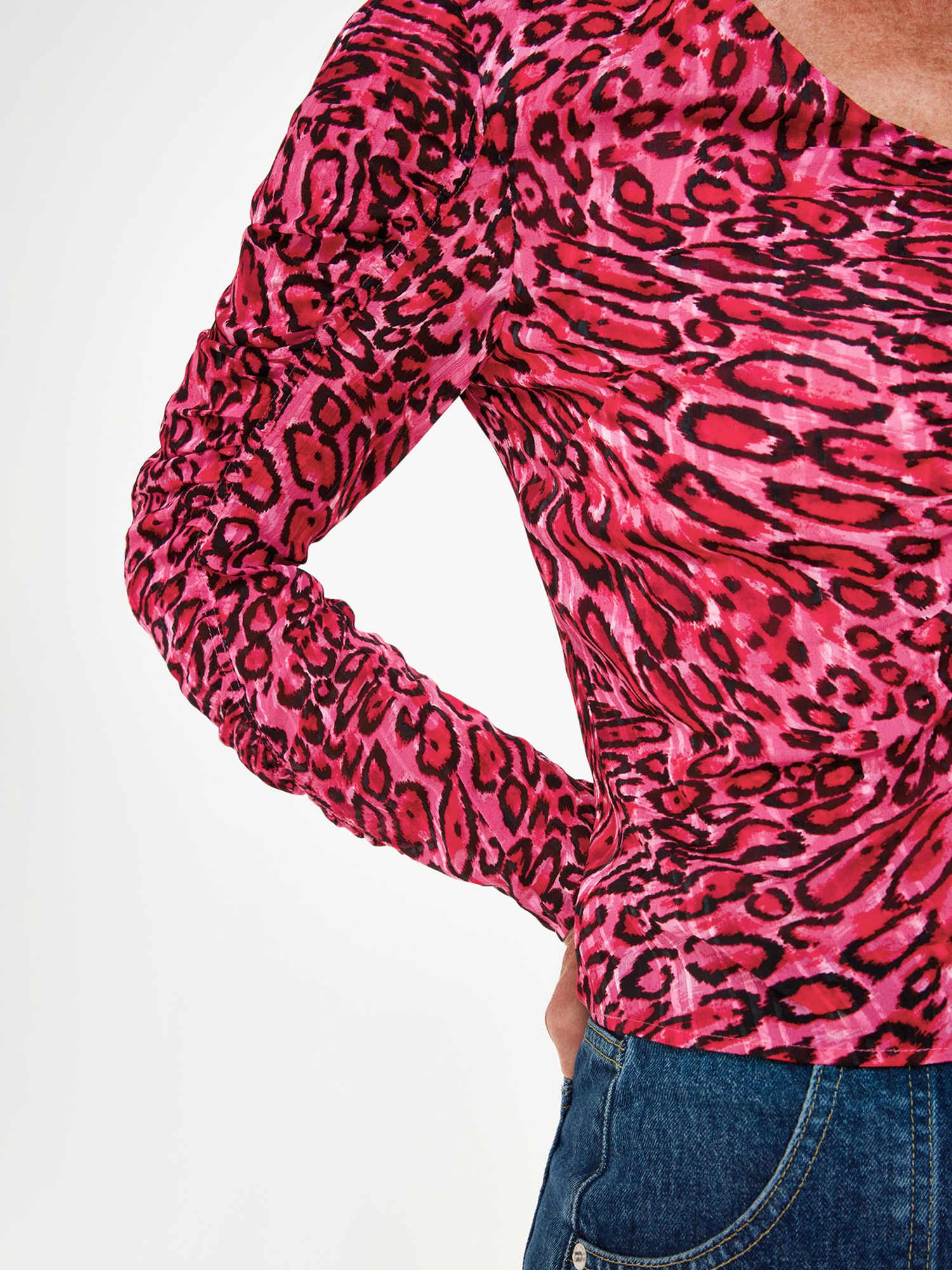 Buy Whistles Waving Leopard Gathered Top, Pink/Multi Online at johnlewis.com