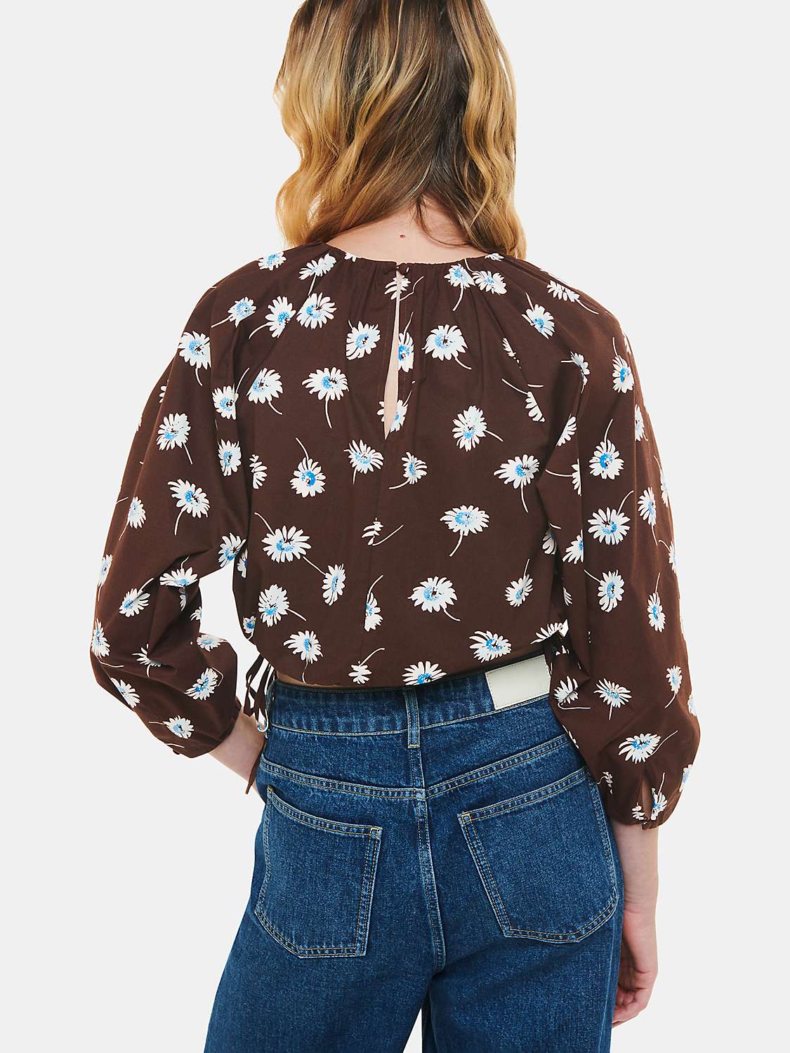 Buy Whistles Watercolour Daisy Poplin Top, Brown/Multi Online at johnlewis.com