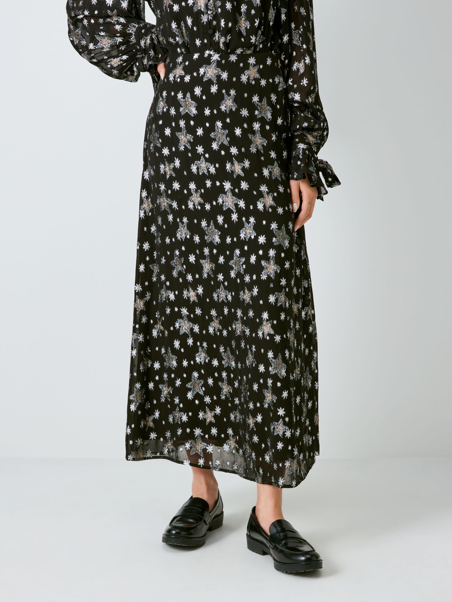 Fabienne Chapot Lydia Indi Star Print Midi Skirt, Black/Silver